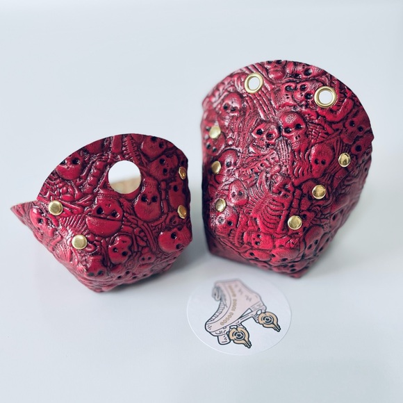 Red neon Skeleton Roller Skates toe guards  leather toe caps - Picture 6 of 15